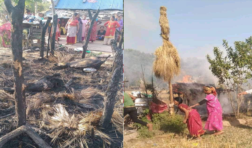 गोदावरी नगरपालिका-१२ गोठमा आगलागी हुँदा १ गाई र १ बाख्रा जले