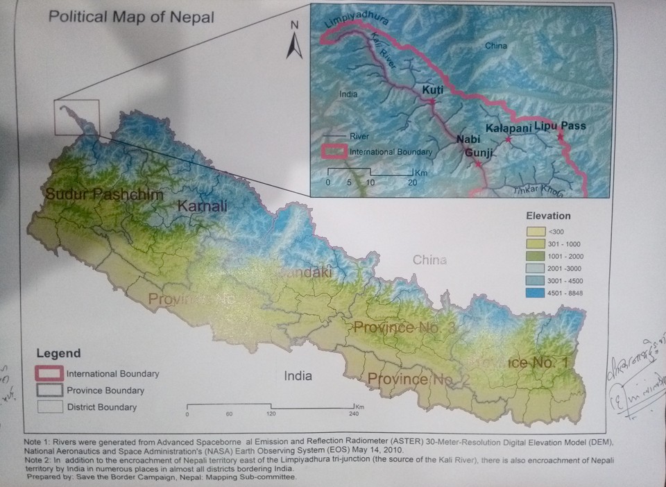 लिम्पियाधुरा र लिपुलेक सहितको भूमि समेटिएको नेपालको नक्सा सार्वजनिक